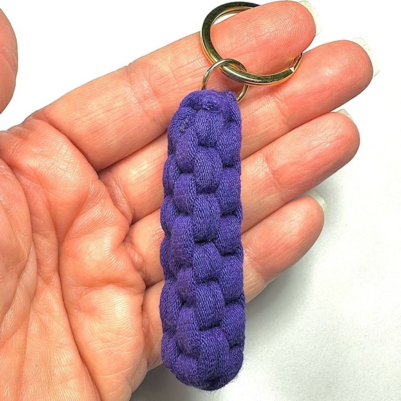 Purple Box Knot Keychain Gold Ring Braided T-Shirt Yarn Macrame Nautical Lanyard - Picture 2 of 8